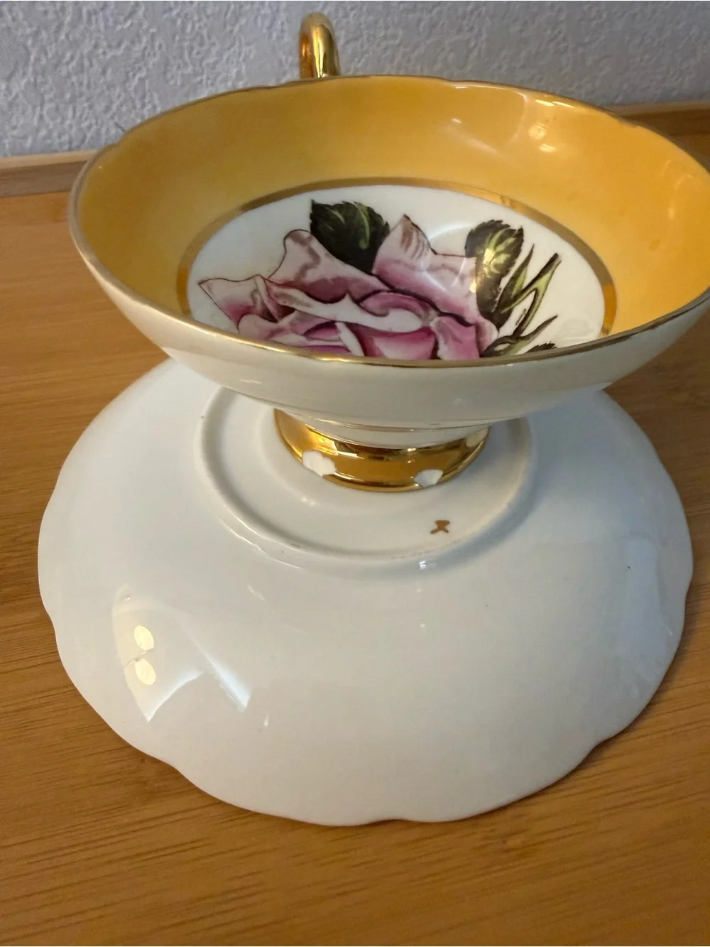 Vintage T&K limited 7/200 Yellow Rose Teacup and Saucer Set gold accents.